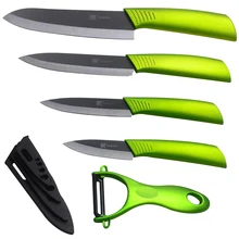 High Quality Ceramic Knife Set 3 4 5 6 Inch Black Blade Green Handle New Zirconium Oxide Ceramic Kitchen Knives Cooking Tools
