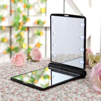 1PC Fashion Women Ladies Make Up Mirror Cosmetic Folding Portable Compact Pocket with 8 LED Lights Folding Make Up Mirrors with LED Lights