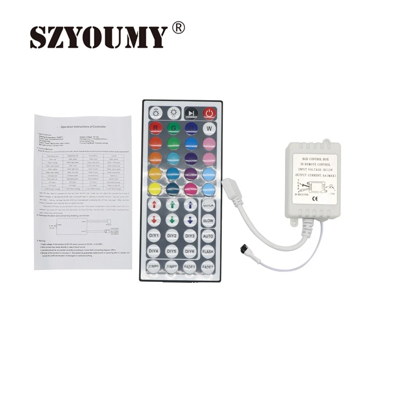 #Best SZYOUMY Led Controller 44 Keys LED IR RGB Controler LED Lights Controller IR Remote Dimmer DC12V 6A For RGB 3528 5050 LED Strip