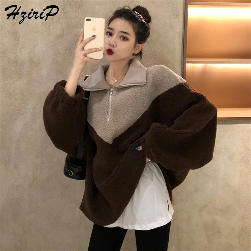 

HziriP 2019 Patchwork Windbreaker Spring Autumn Women Casual Fashion All-Match Wild High Quality Loose Korean Chic Simple Fresh