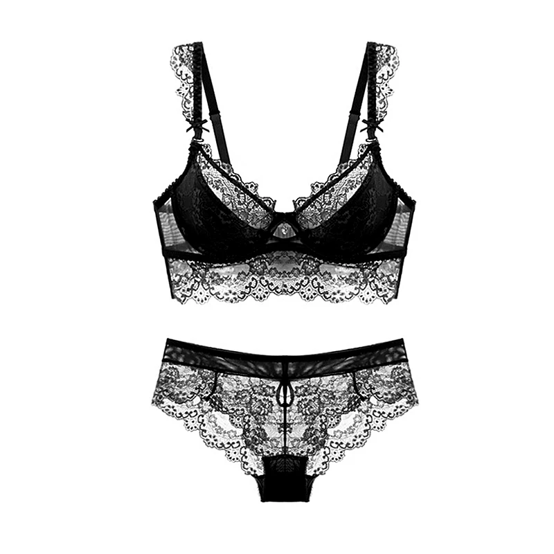 

Sexy Transparent Bra Set for Women Romantic Temptation Lace Underwear Sets Push Up Brassiere and Briefs A B Cup