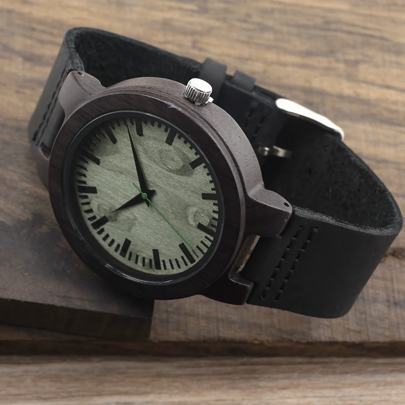 BOBO BIRD Men's Ebony Wood Design Watches Green Dial Timepiece Genuine Leather Quartz Watch for Men Wrist Watch BOBO BIRD Men's Ebony Wood Design Watches Green Dial Timepiece Genuine Leather Quartz Watch for Men Wrist Watch