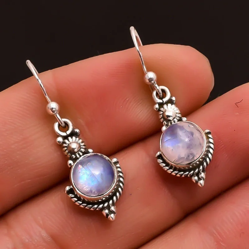 

Small Women Bohemian opal Stud Earrings Antique white gold Metal Vintage round Earrings for Women Jewelry Dazzling Gift