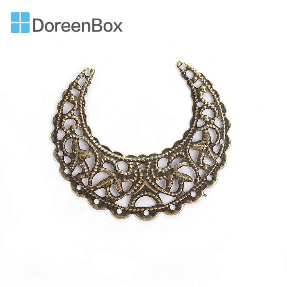 

Doreen Box Zinc Based Alloy Embellishments Half Moon Antique Bronze Filigree Carved DIY Jewelry Making 43 x 38mm(1 4/8"), 50 PCs