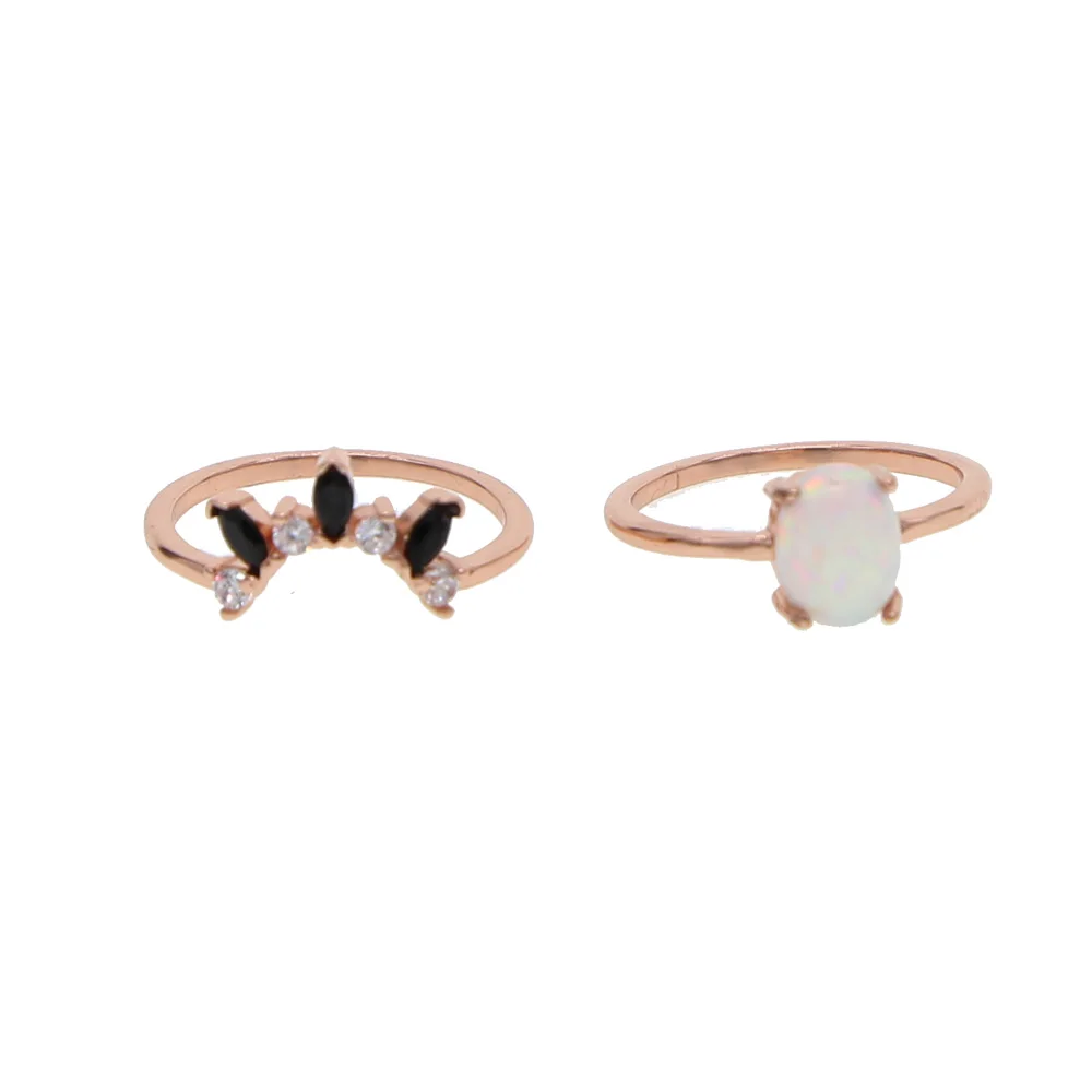 delicate Jewelry Wholesale Rose Gold Color white Opal Wedding Crystal Ring for Women Gift Drop Shipping 2pc ring set stackable|Кольца для