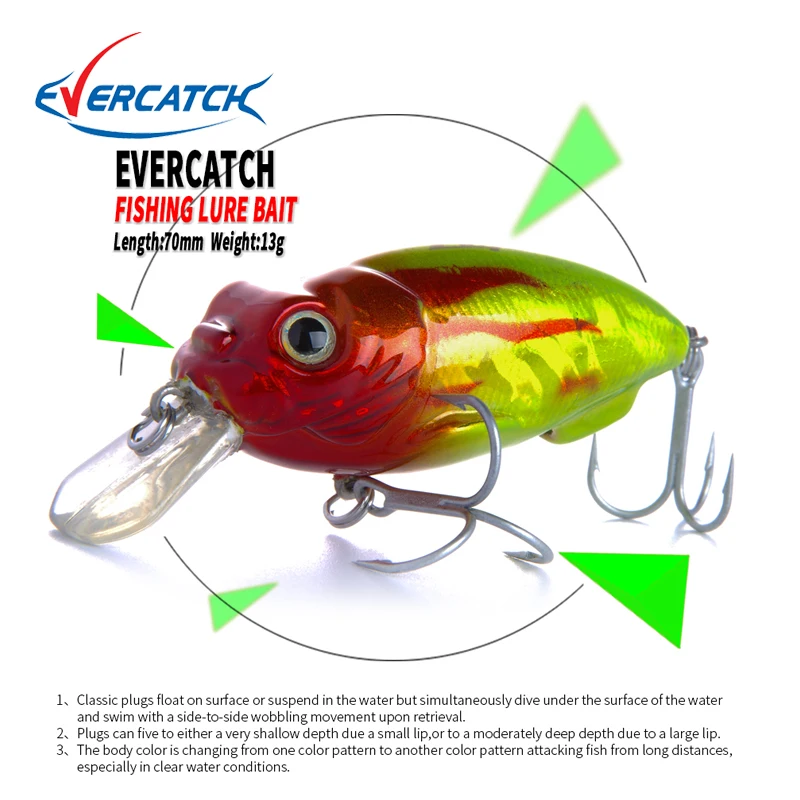

Retail hot model A+ fishing lure EVERCATCH new crank 70mm/13g color for choose dive 10-12ft,0.6-1.8m fishing tackle hard bait