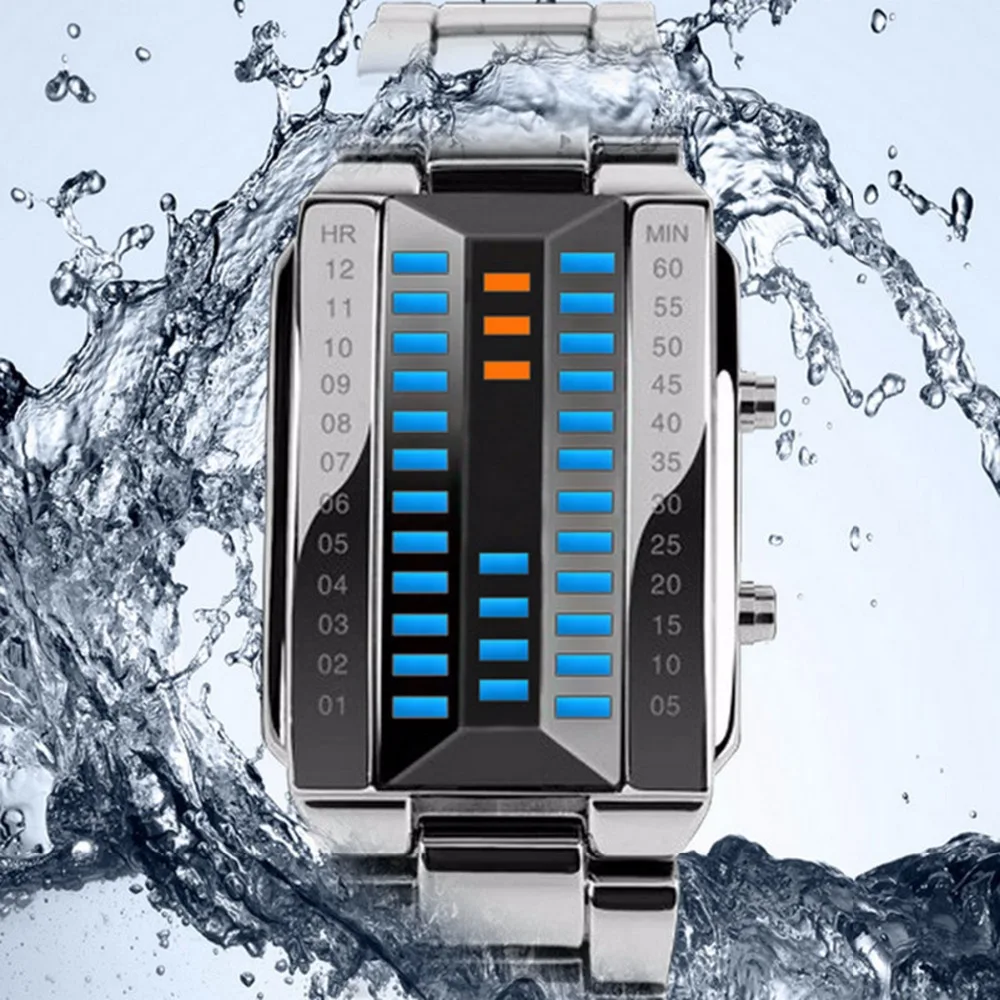 Новые Creatieve люкс Lovers 'Horloge Mannen 2018 Staal blue Binary Lichtgevende светодиодный Электронный