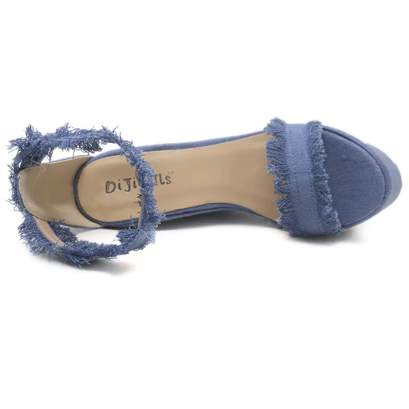 2019 Women Summer 15cm Super Wedge Heels Comfortable Heels Chunky Sandals Fashion Open-Toe Dress Runway Blue Wedges Lolita Shoes