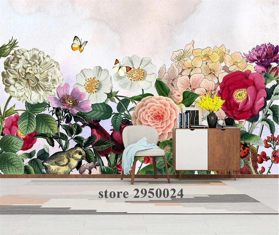 ورق حائط زهري ثلاثي الأبعاد مخصص مرسوم يدوي ا ورق حائط لغرفة النوم ورق جدران للأولاد والبنات غرفة المعيشة المطعم Wallpapers Aliexpress