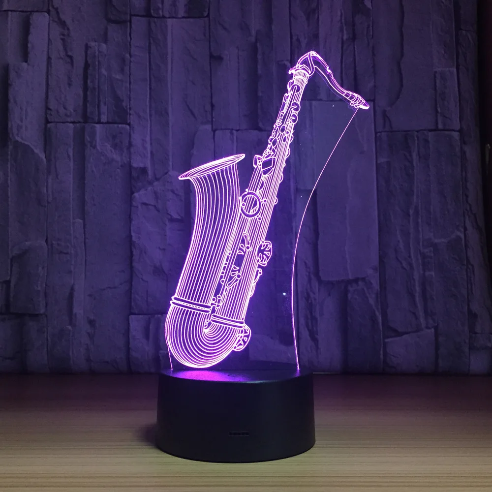 Sax арфа барабанная труба 7 цветов 3D визуальные Светодиодные ночные светильники сенсорный Usb Настольный лампе музыка фортепианная лампа