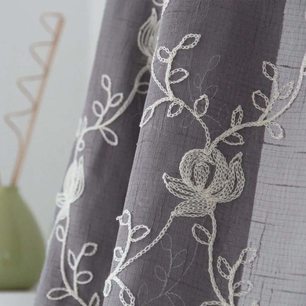 Flowers Embroidered Grey Tulle font b Curtain b font In Bedroom Living Room Window Sheer font
