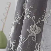 Flowers Embroidered Grey Tulle Curtain In Bedroom Living Room Window Sheer Curtain 2 Colors Custom Made