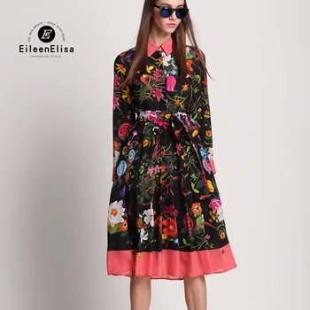 

Long Dresses Summer 2018 Woman Silk Dress Floral Dress Long Sleeve Women Dress Elegant