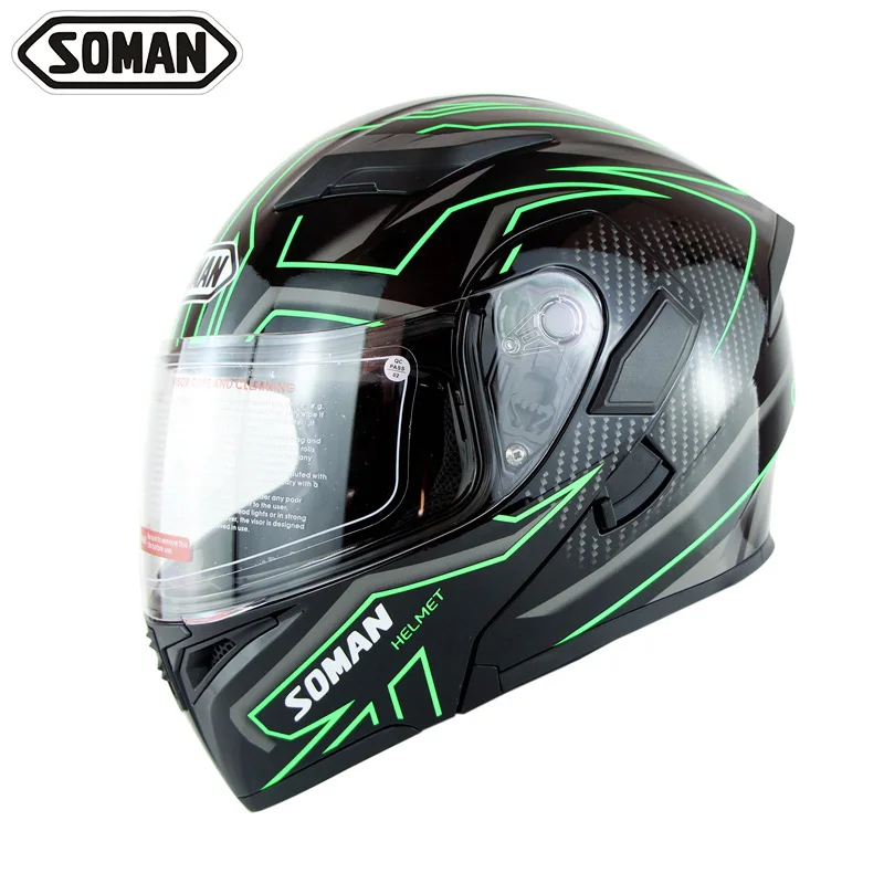 Высокое качество Soman 955 двойной объектив мотоциклетный шлем откидной модульный мотоциклетный уличный Шлем КАСКО шлем - Цвет: Black Green