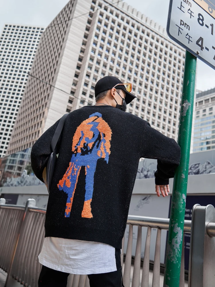 Dark Icon Fashion Men Jacquard Sweater Men Crew Neck Hipster Men's Sweaters Streetwear Clothing