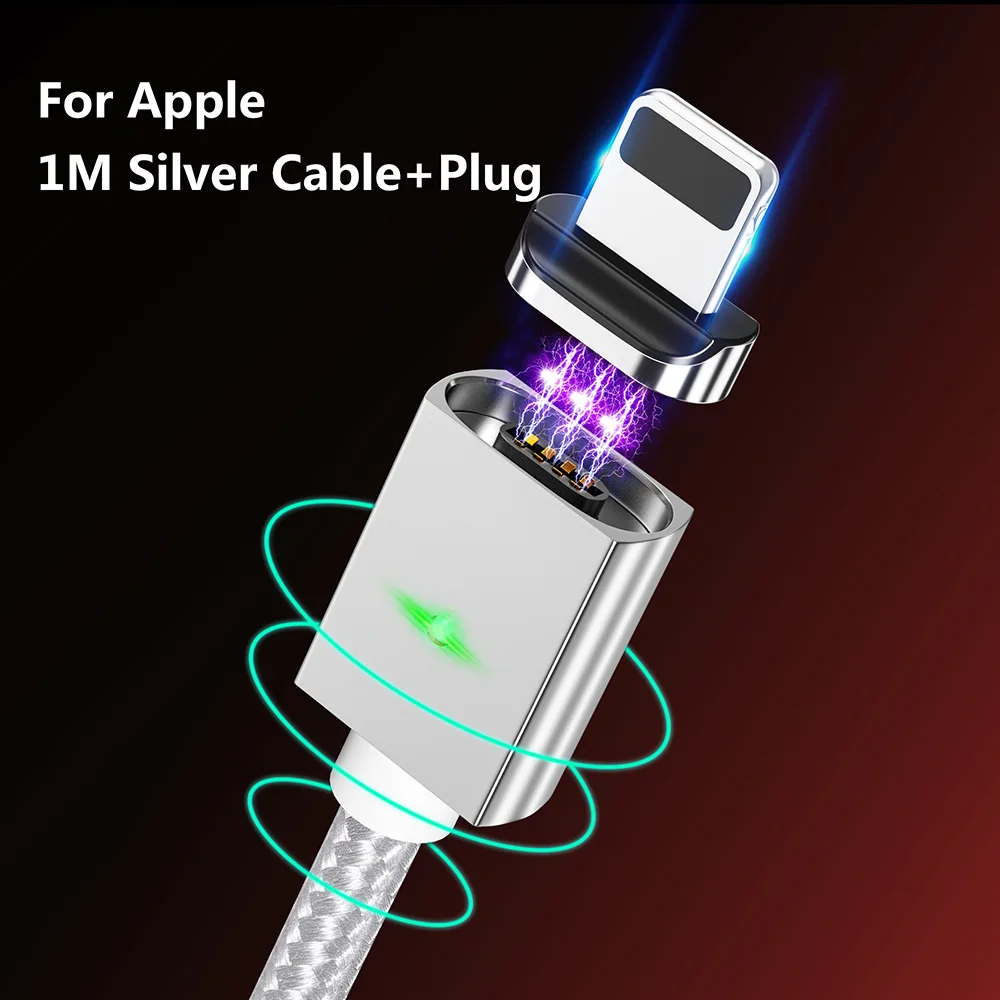 ZRSE usb-кабель для iPhone XS Max XR X 8 7 6 6S 5 5S SE iPad Mini 3A Быстрый зарядный Магнитный кабель светодиодный провод для зарядного устройства - Цвет: Silver for Apple