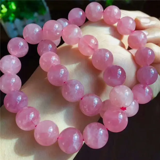 

FREE SHIPPING AAAA Natural Rose Quartz Madagascar Crystal Round Beads Bracelet 12.5-12mm