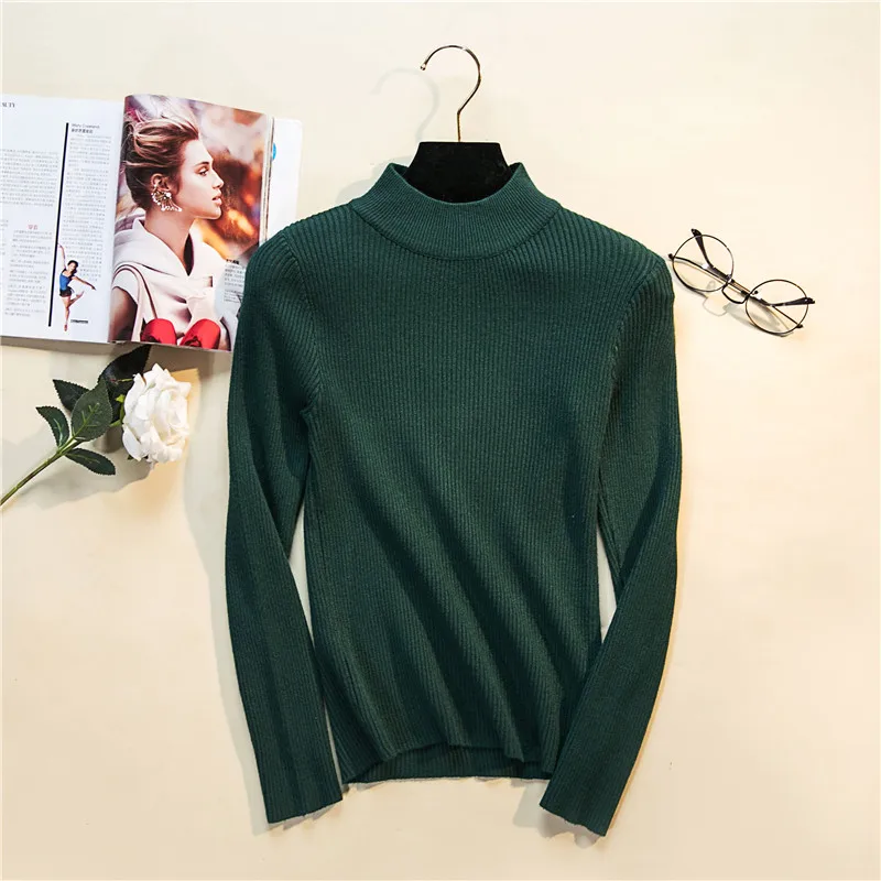 Winter Warm Basic Long Sleeve Lady's Sweater Turtleneck Pullover Knit Sweaters For Women Jumper Pull Femme Green Female Sweaters - Цвет: Зеленый