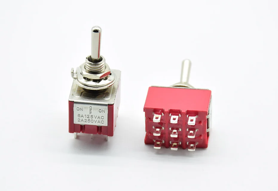 10pcs AC 250V/2A 125V/5A 3PDT ON-ON 2 Positions 9 Pins Latching Toggle Switch 