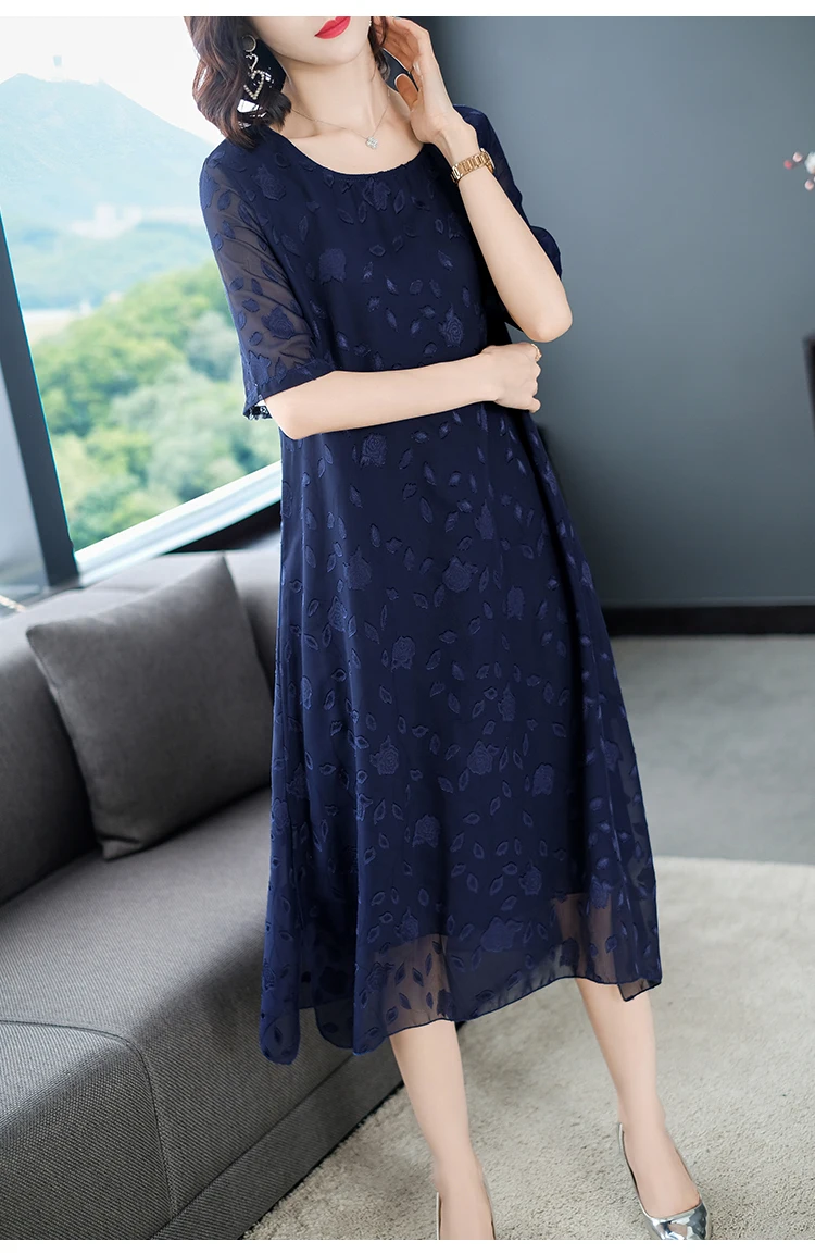 New large-size women's dress for the summer of is loose, slim and broad, Mrs. Simulated Silk Chiffon Dress