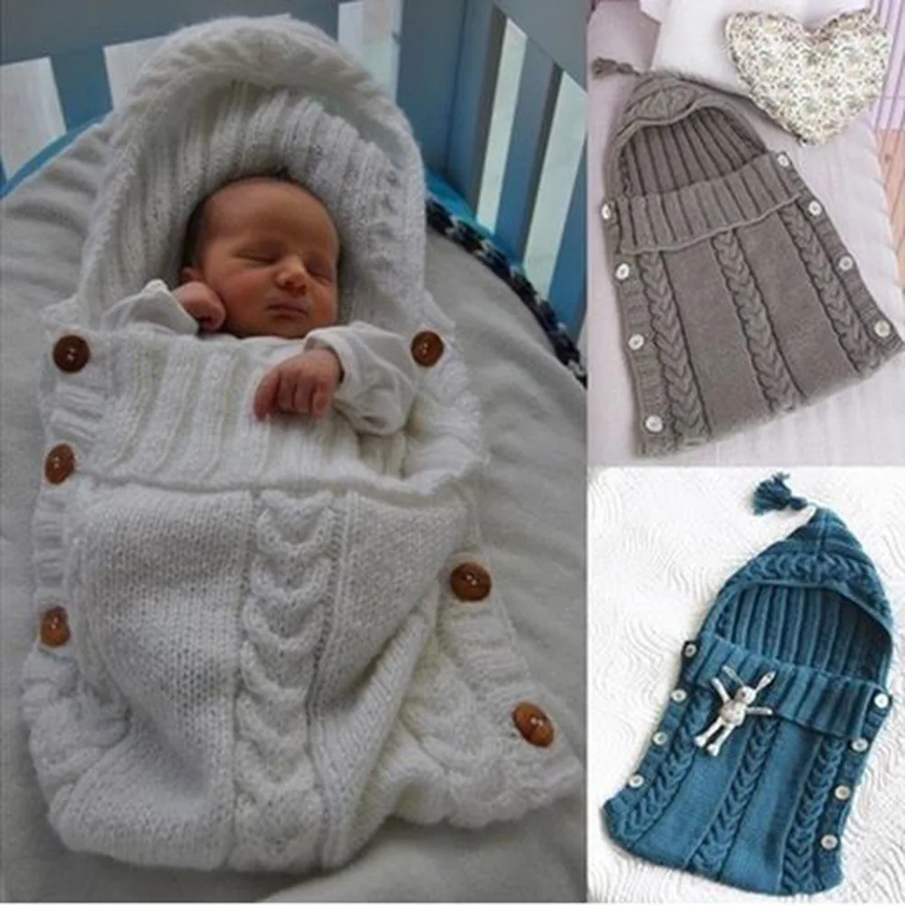 

Baby Sleeping Bags Newborn Baby Children Wrap Warm Wool Crochet Knitted Blankets Infant Bebe Cute Swaddling Blanket For Bedding
