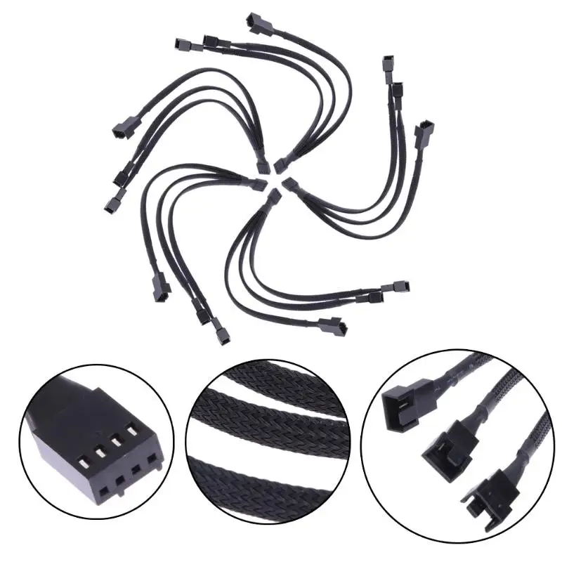 4 pin PWM Fan Cable 1 to 3 ways 1/2/5pcs Splitter Black Sleeved Connector Computer Case Length Extension|Компьютерные кабели и