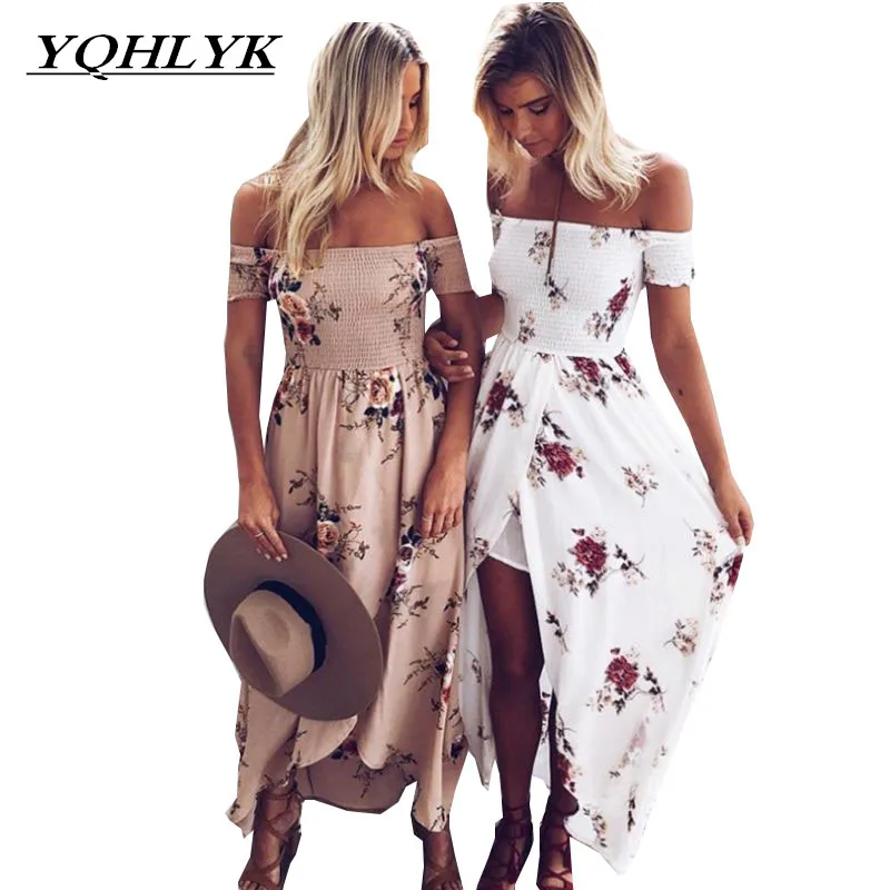 Boho Стиль длинное платье Для женщин с открытыми плечами пляжные летние платья