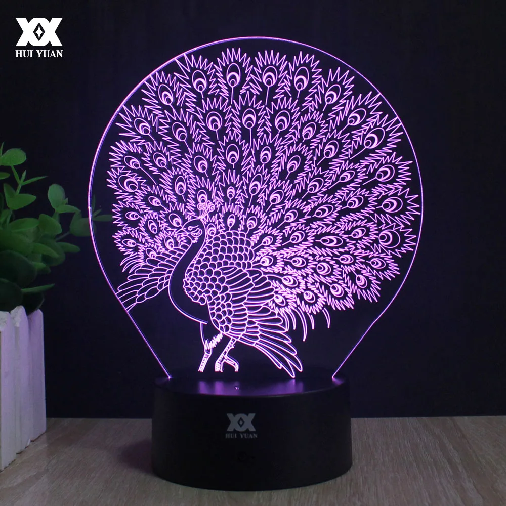 

Peacock 3D Lamp LED Remote Control Night Light USB 7 Colors Changing Decorative Table Lamp Interesting Gift HUI YUAN Brand