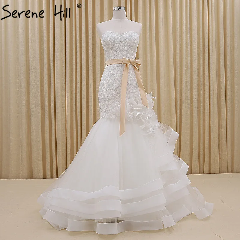 White Tiered Mermaid Tulle font b Wedding b font Dresses Sexy Sleeveless Simple Fashion font b