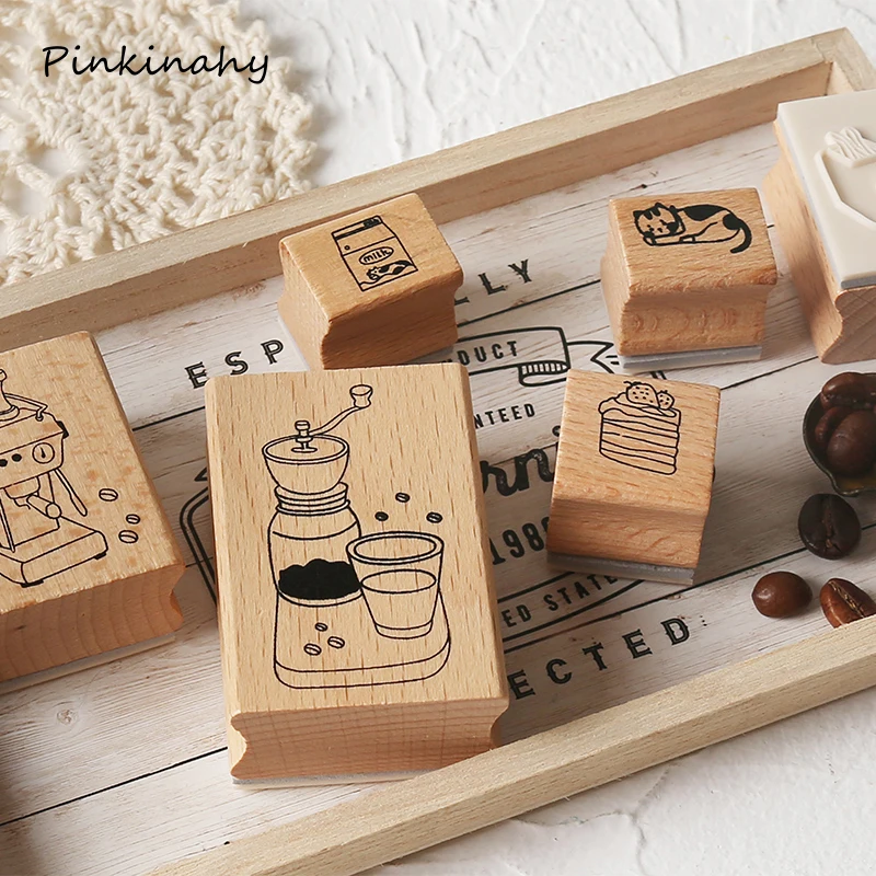 

13 pc/1set Vintage Coffee Life Wood stamp DIY wooden rubber stamps for decoration stationery scrapbooking standard stamp YZ028