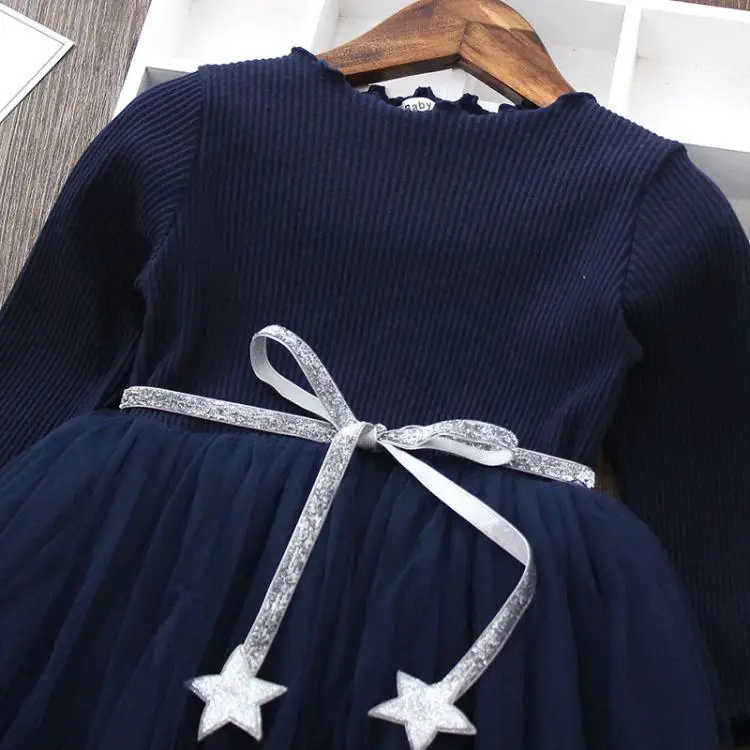 Праздничное платье-пачка для маленьких детей, одежда для девочек Детские платья принцессы повседневная одежда с длинными рукавами и принтом со звездой на день рождения, для детей возрастом от 3 до 8 лет