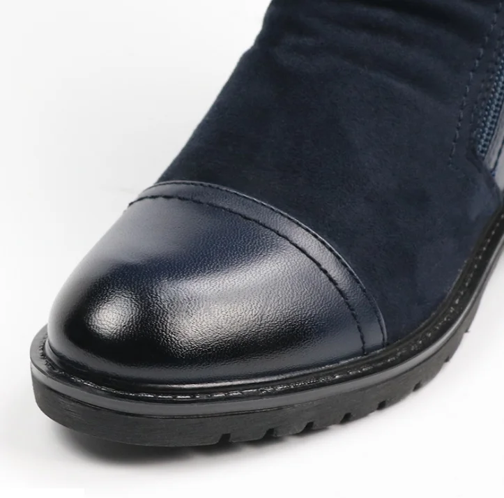 Huanqiu/Модные женские замшевые сапоги до середины икры из искусственной замши на плоской подошве; женские ботинки; сезон весна-осень; обувь черного и синего цвета; ZLL297