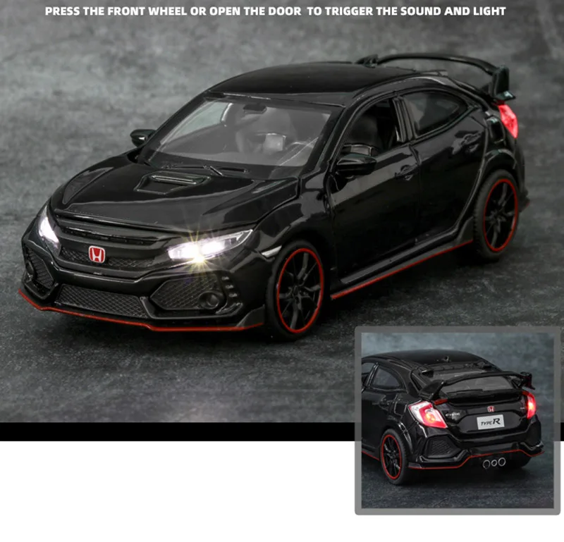 1/32 сплав Honda Civic Тип R Honda Модель игрушечных автомобилей литой металлический подвесной светильник звуковая Функция автомобиль коллекция игрушек автомобиль