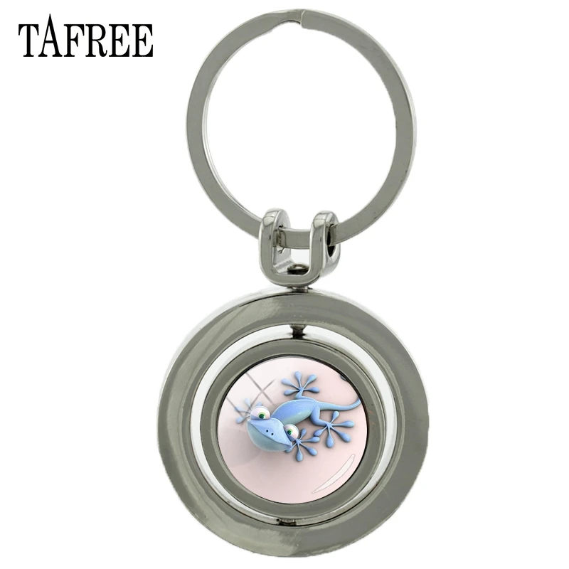 

TAFREE Lizard Revolving Pendant Keychain Animal Rotatable Double Sides&The Same Picture Key Chains For Car Keys Jewelry QF754