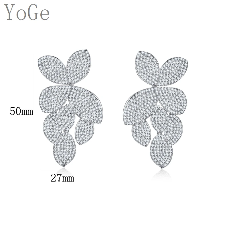 YoGe, свадебные и вечерние ювелирные изделия для женщин, E2299C, роскошные серьги в форме листьев AAA CZ