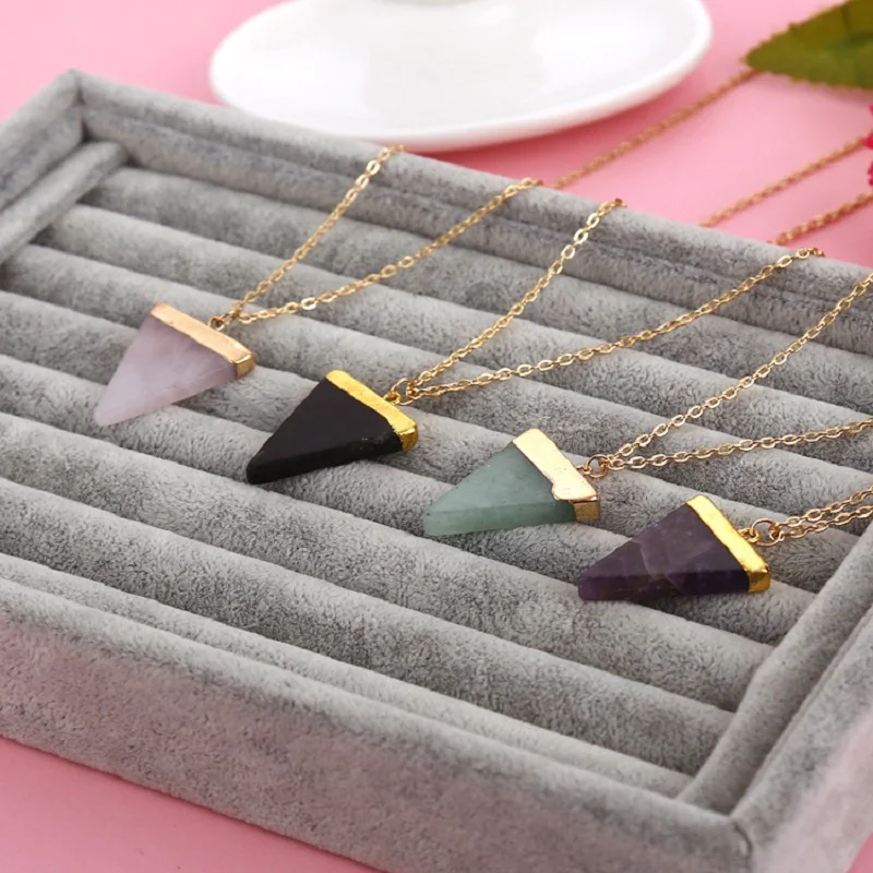 Geometric Pesionality Colorful Nature Stone Necklace Triangle Crystal Necklaces Gems Stones Pendant For Women And Men Wholesale