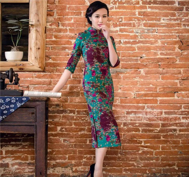 SHENG COCO, китайское классическое женское платье Qipao, элегантное, новинка, длинное льняное платье средней длины с длинными рукавами, тонкое платье, новинка, высокая мода