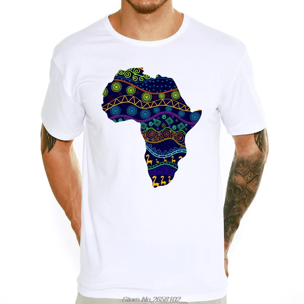 

Men's Fashion African Map Design Elastic Feature T Shirt Spring Summer Tee Shirts Hipster Cool Tops T-shirt Harajuku Streetwear