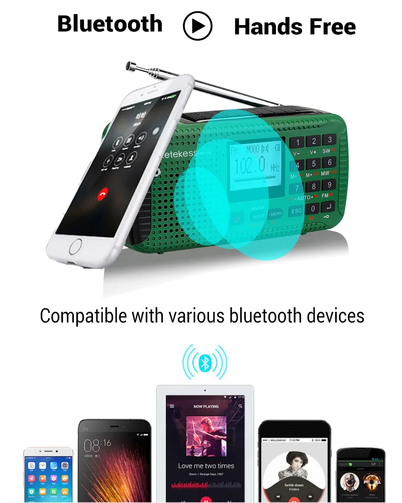 Retekess HR11S цифровой рекордер портативный FM/MW/SW ручной Солнечный аварийный сигнал радиостанции Bluetooth музыкальный плеер F9208G
