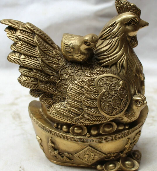 

JP S62 8" Chinese Brass Folk Wealth Fengshui Zodiac Year Rooster Cock Statue sculpture