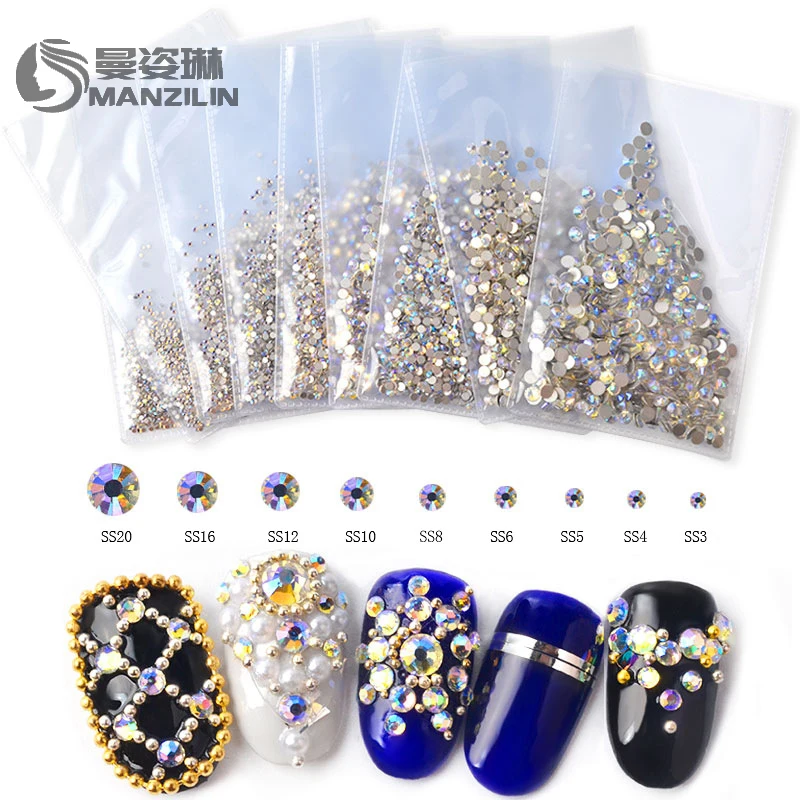 

1440pcs SS3-SS20 DIY 3D Crystal Nail Art Rhinestones Colorful Non HotFix Flatback Glass Nail Art Decoration Manicure Accessories