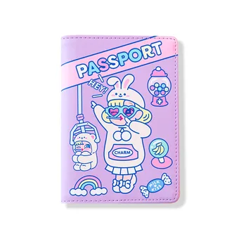 

Purple Play Girl's Passport Cover PU Leather Yellow Inside Women Travel Passport Case with hasp and pen holder 11*15cm QT3283