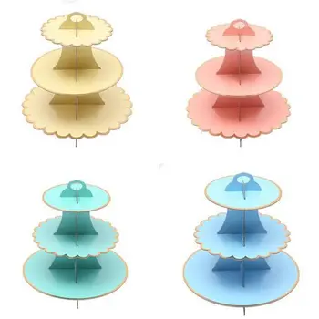 

1set 3 Tier Gold Round Paper Foldable Cake Rack Food Stand Display Shelf Birthday Party Wedding Cake Stand Cupcake Hold