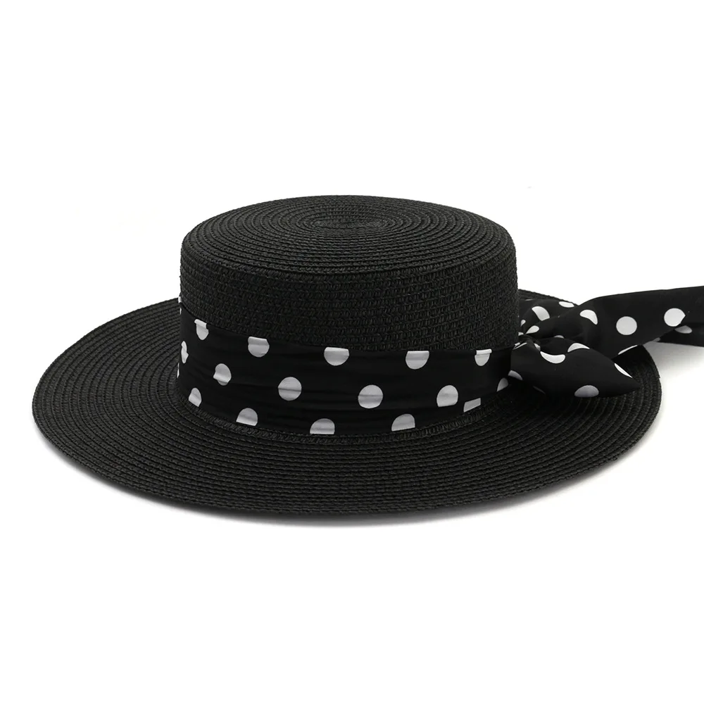 

Sun Hat Summer Women Straw Beach Panama Dot Bow Female Hats Accessory