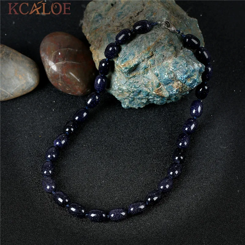 

KCALOE Fine Vintage Necklace Natural Blue Sand Stone Handmade Accessories Bijoux Femme Semi-Precious Stones Chokers Necklaces