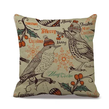 

Birds Snowman Christmas Trees Cherry Pattern Home Pillow Case Cotton Linen Vintage Xmas Decor Unique Throw Pillow Case Cover