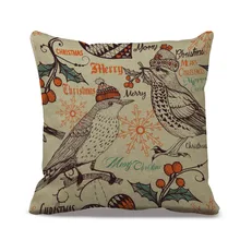 Birds Snowman Christmas Trees Cherry Pattern Home Pillow Case Cotton Linen Vintage Xmas Decor Unique Throw Pillow Case Cover