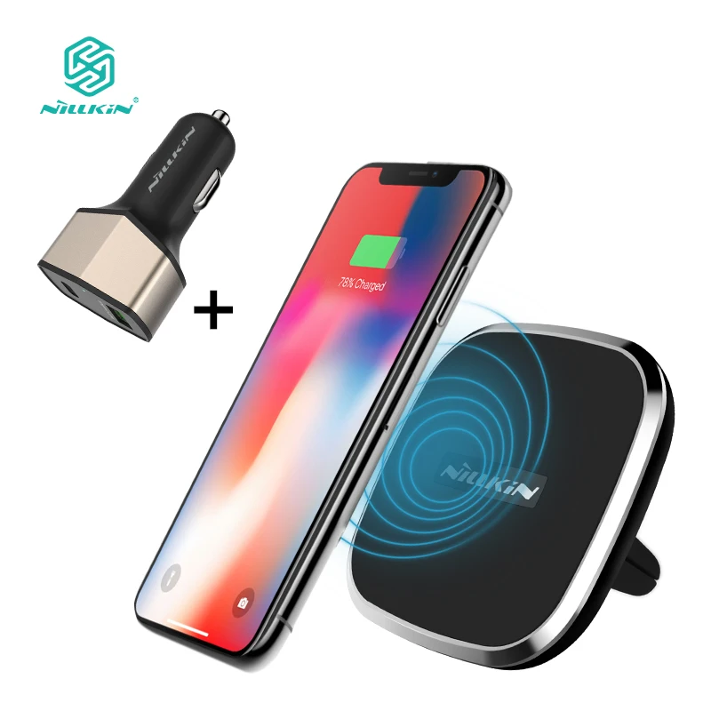 

NILLKIN Qi Car Wireless Charger charging Pad with QC 3.0 Fast Car Charger converter for Samsung Galaxy S9/S9 Plus/S8 for iPhone