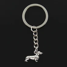 Мода 30 мм кольцо для ключей металлический брелок для ключей брелок ювелирные изделия старинное серебро покрытый серебром, бронзой Собака Такса 20x15 мм с жемчужным кулоном