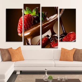 

HD Printed Painting Pictures Canvas Home 4 Pieces/Set Strawberry Love Chocolate Poster Decor Wall Art Modular For Living Room